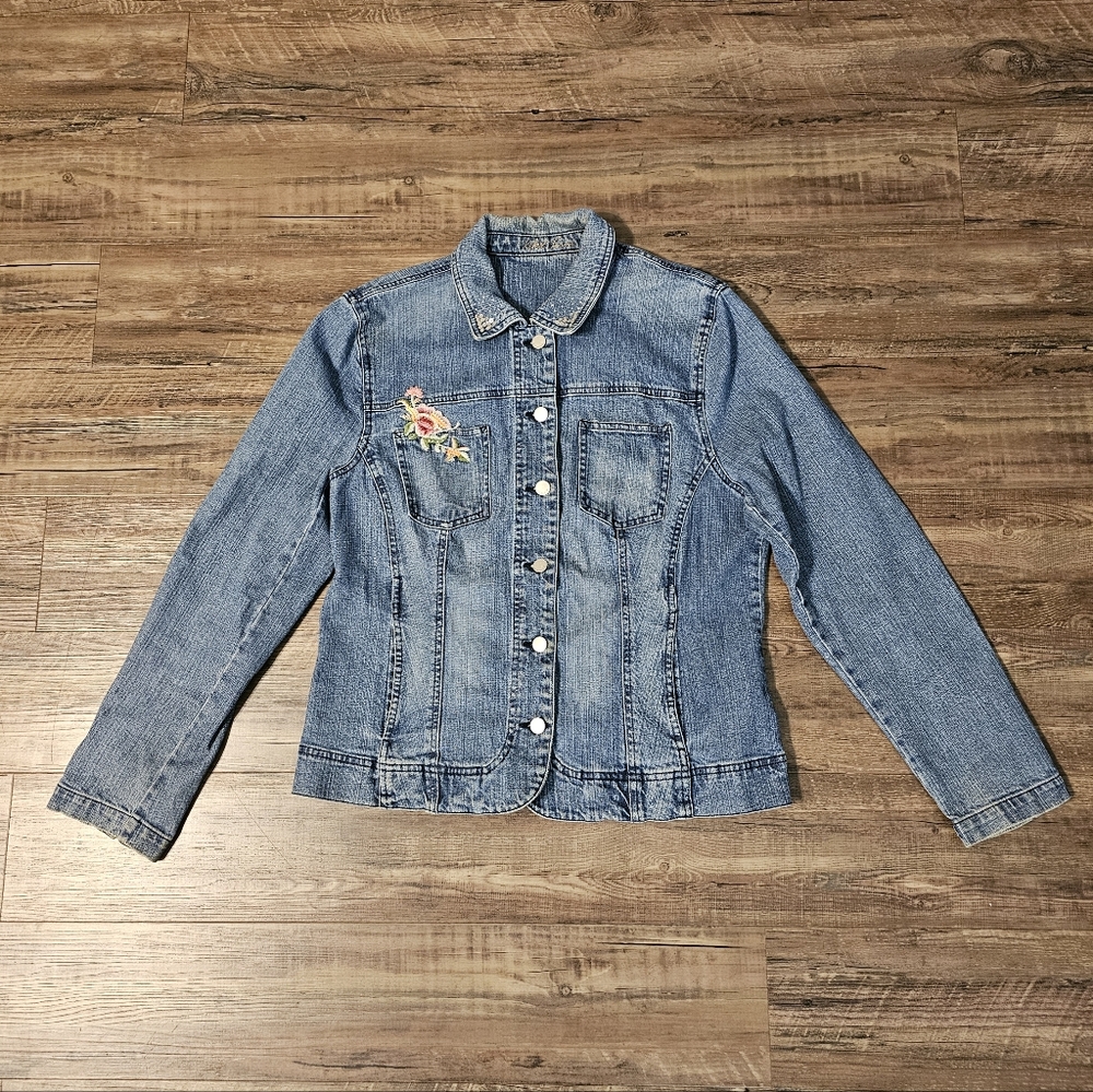 Kelli Jeans Women’s XL Embroidered Denim Jacket Floral Western Blue Jean Coat